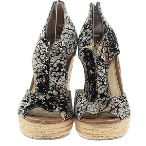 Seychelles Black & Cream Patterned Espadrille Wedge Sandals